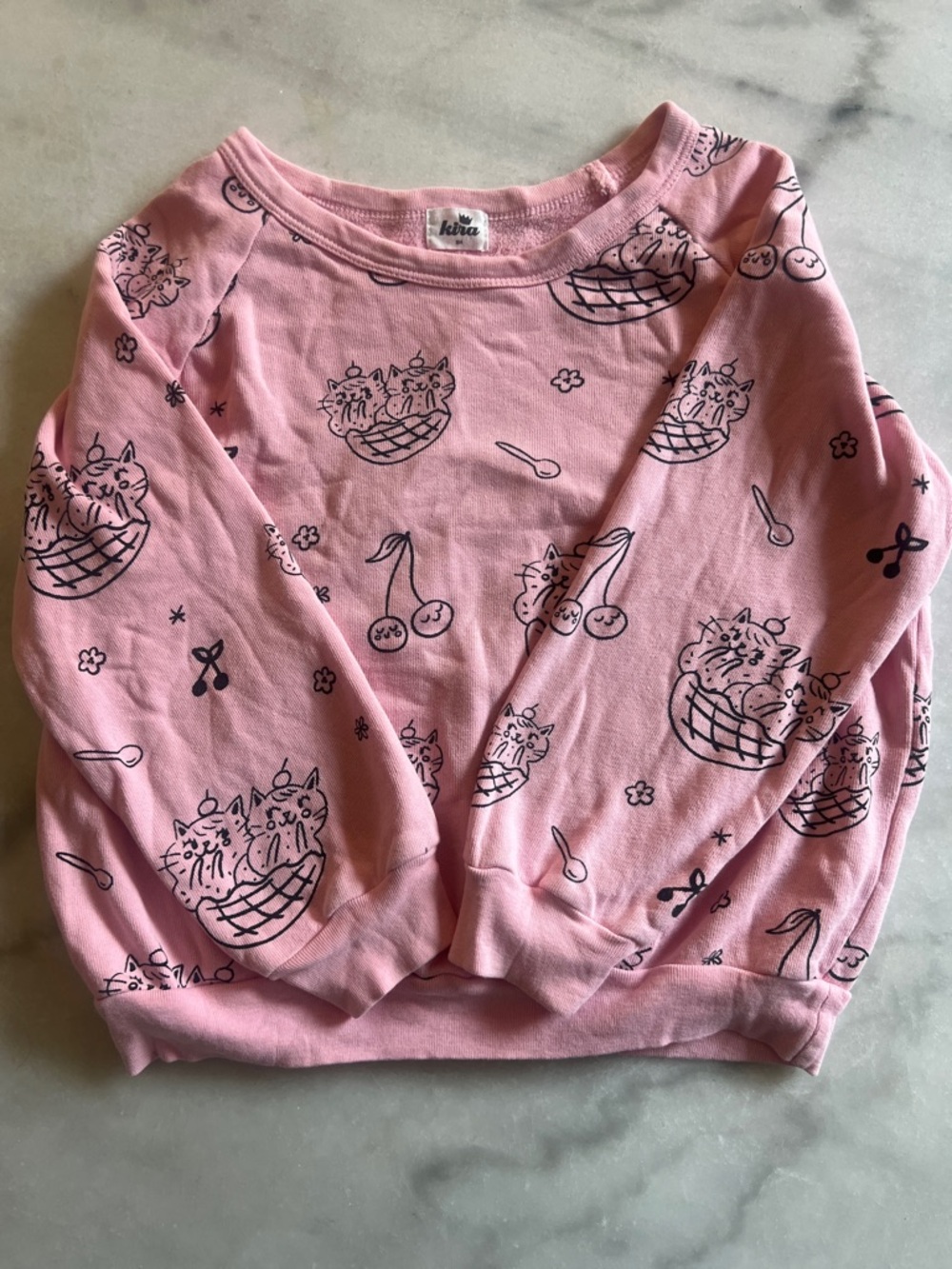 Kids Cute Cat Pink Printed Pullover Sweater